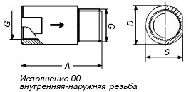 Исполнение 00 — внутренняя-наружняя резьба Исполнение 00 — внутренняя-наружняя резьба